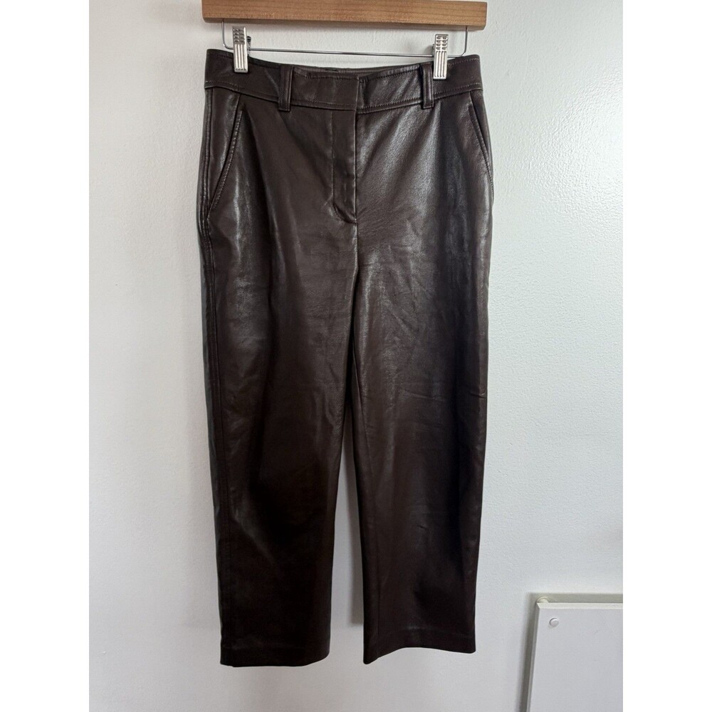 Aritzia Babaton Command Vegan Leather Straight Leg cropped  Pants Rich Mocha 4